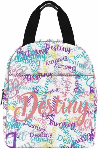 Vista 19 de InterestPrint Bolsa de almuerzo con nombre personalizado para hombres y mujeres, color rosa, blanco y negro, con lunares personalizados, enfriador