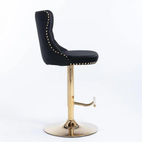 Vista 4 de Taburetes de bar giratorios de terciopelo dorado, altura del asiento ajustable de 25 a 33 pulgadas, modernos taburetes de bar tapizados