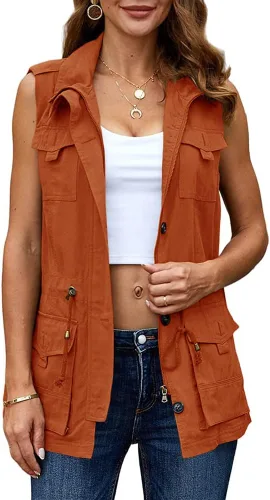 Vista 3 de Koodred - Chaleco militar casual para mujer, ligero, sin mangas, con cordón, con bolsillos