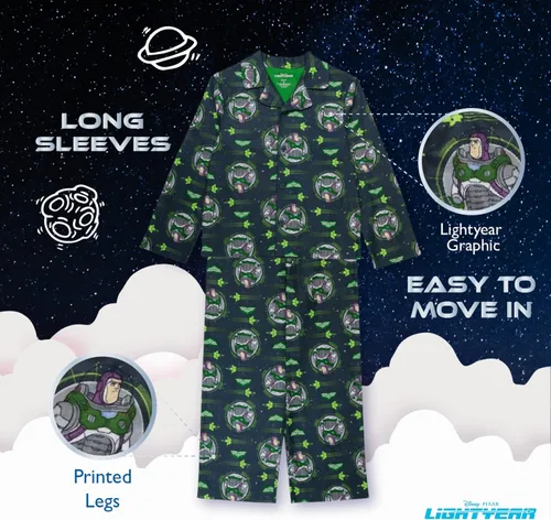 Vista 4 de Disney Boys' Mickey Mouse Pixar Lightyear 2-Piece Loose-fit Button Down Pajamas Set