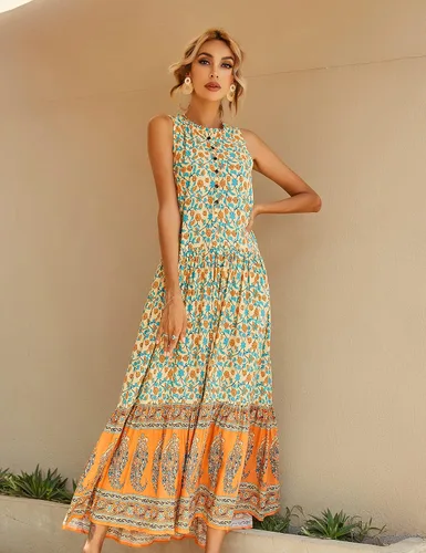 Vista 3 de R.Vivimos - Maxivestido de verano sin mangas con estampado floral, bohemio y floral, para mujer