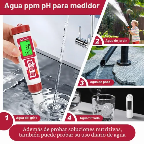 Vista 6 de Medidor de pH para agua, 4 en 1 EC PPM Temp pH probador
