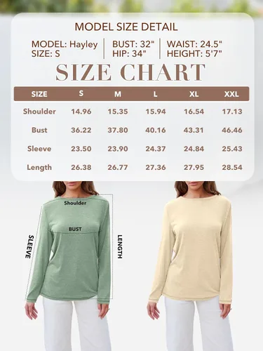 Vista 6 de AUTOMET Womens Long Sleeve Round Neck Shirts Basic Tee