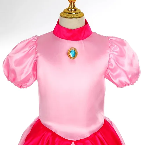 Vista 4 de Yipkorra Super Bros - Disfraz de princesa melocotón para niñas, disfraz de Halloween con accesorios