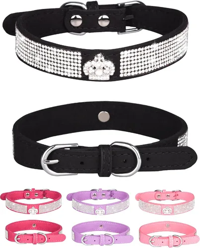Vista 12 de Collar de perro para perros pequeños, collares ajustables de cuero de gamuza para perro, collar de perro rosa para gato, collar de perro