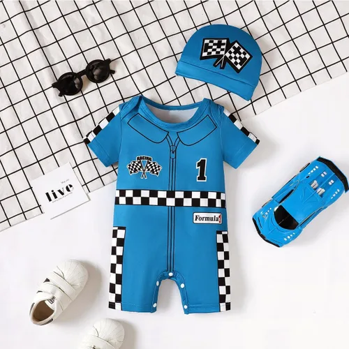 Vista 2 de Traje de primer cumpleaños para bebé niño, ropa de cumpleaños de un año, mameluco de conductor de coche de carrera para primer cumpleaños