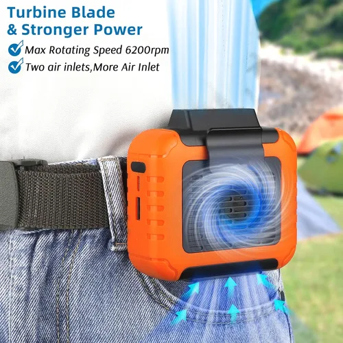Vista 5 de SLENPET Ventilador portátil con clip de cintura de 6000 mAh con tiempo de trabajo de 23 horas, flujo de aire fuerte de 6200 RPM, 3 velocidades