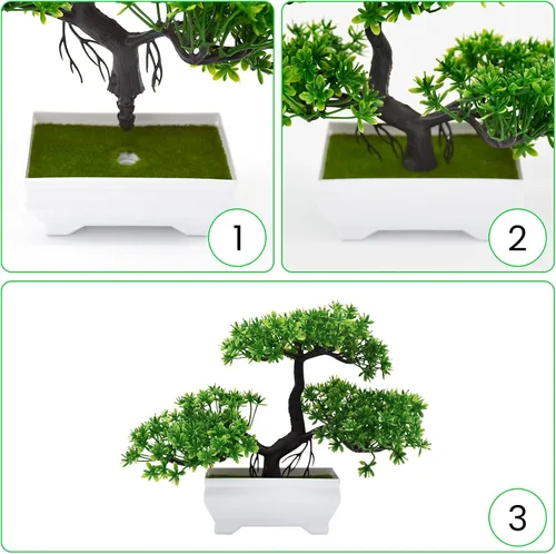 Vista 5 de Árbol Bonsái Artificial Pino Nube Planta Biónica Interior Pequeñas Plantas Falsas Decoración Jardín Zen Escritorio Casa Escritorio Oficina Baño