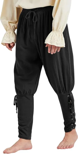 Vista 8 de Pantalones piratas para hombre, con banda de tobillo, pantalones renacentistas medievales, vikingos, pantalones de navegador, disfraz de Halloween