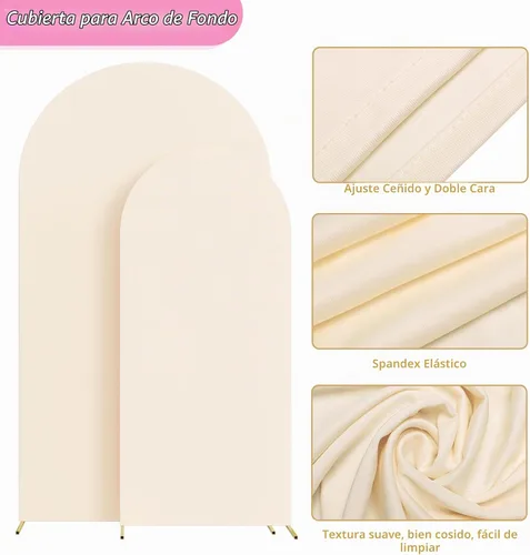 Vista 3 de Fomcet - Cubierta de arco de fondo beige para arco de 7.2 pies, 6 pies Set of 2 Spandex Backdrop Arch Covers Fitted Round Top 2-Sided Fabric for
