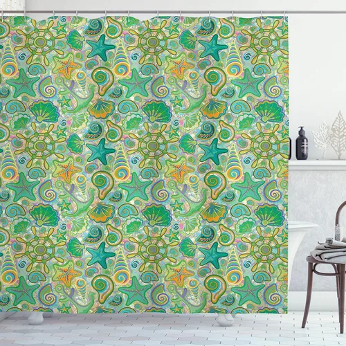 Vista 52 de set de cortina para baño decorativa de tela de poliéster con ganchos