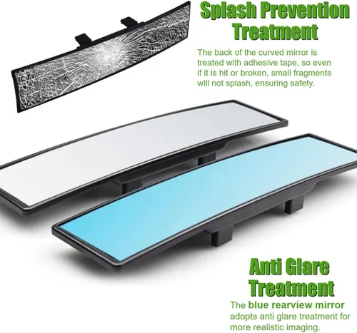 Vista 5 de Espejo retrovisor para auto de vidrio HD de 12 pulgadas, antirreflejos, con clip, panorámico, de gran angular, espejo retrovisor interior universal