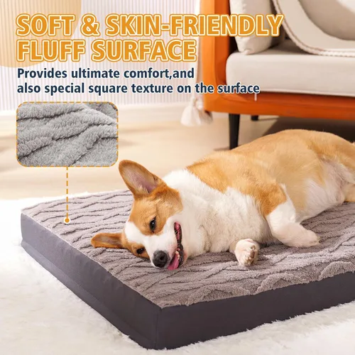 Vista 3 de Cama ortopédica para perros, impermeable y lavable a máquina, cama de felpa para mascotas con parte inferior antideslizante, colchón de espuma