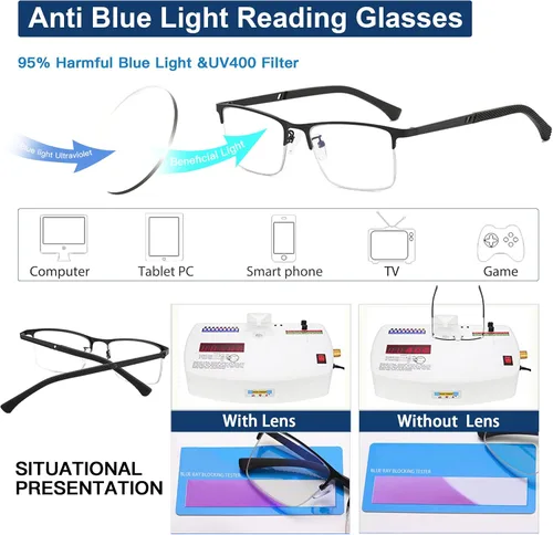 Vista 4 de K.LAVER Gafas de lectura fotocrómicas progresivas duraderas de Multifocus para hombres Lector multifocal de transición de luz azul
