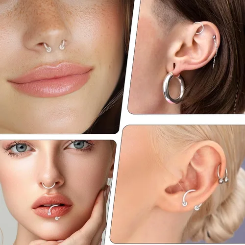 Vista 5 de 12 anillos transparentes para tabique, 0.63 oz de plástico transparente, retenedor de tabique de herradura, anillo de nariz de herradura, aretes