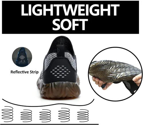 Vista 17 de SUADEX Zapatos deportivos con punta de acero para hombres y mujeres, indestructibles, ligeros, cómodos, antideslizantes, puntera compuesta