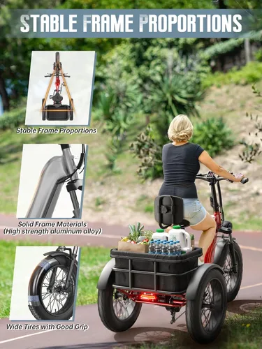 Vista 5 de PUCKIPUPPY Triciclo eléctrico de doble batería con rango alto de 110 millas, triciclo de clase de recogida de motor pico de 960 W, capacidad