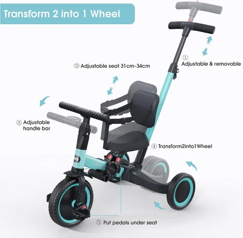 Vista 3 de newyoo Triciclo para niños pequeños con casco, bicicleta para niños pequeños, triciclos para niños de 1 a 3 años, casco de bicicleta para niños de 3