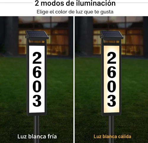 Vista 3 de Eyrosa Letrero de dirección con luz LED solar, números de casa para patio exterior, placa de números impermeable para exteriores, color negro