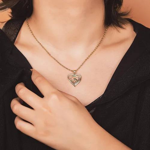 Vista 5 de FANCY SHINY Collar delicado de corazón de oro para mamá, collar de circonita cúbica, regalo de joyería para el día de la madre, cumpleaños