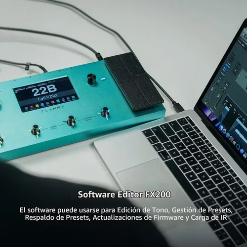 Vista 6 de FLAMMA FX200 - Procesador multiefectos con batería, pantalla táctil LCD de 5" programable, puerto MIDI, amplia E/S, grabación de audio USB, 58