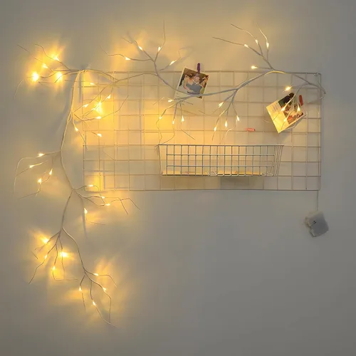 Vista 5 de Guirnalda de abedul iluminada de 6 pies, 48 luces LED, funciona con pilas con temporizador para decoración de mesa de chimenea de Navidad, uso