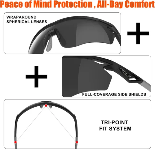Vista 7 de Lentes de sol deportivos polarizados para hombres y mujeres, lentes de sol envolventes para correr, ciclismo, béisbol, pesca, golf, senderismo