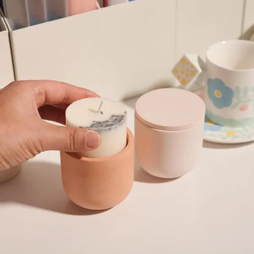 Vista 3 de BOOWAN NICOLE Vasos de vela redondos con molde de silicona de tapa con molde de recarga de vela de 3.5 onzas, molde de silicona para cemento