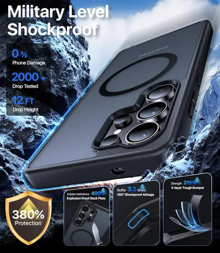 Vista 5 de Funda magnética a prueba de golpes para Samsung Galaxy S25 Ultra, protección de grado militar de 12 pies [compatible con MagSafe], parachoques
