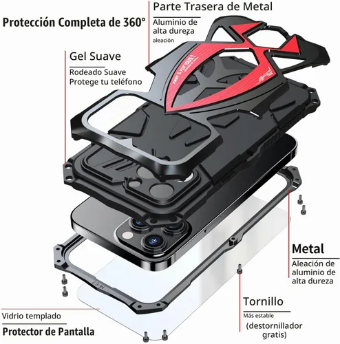Vista 5 de Armor - Funda de teléfono para iPhone 14 Pro Max, cubierta de grado militar, protección completa 360, parachoques de metal híbrido resistente