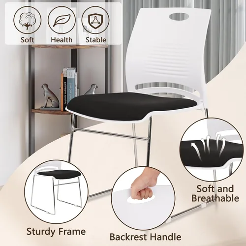 Vista 4 de CLATINA Silla apilable para oficina en casa, sillas apilables de recepción con base de trineo de metal, silla de banquete, sala de conferencias
