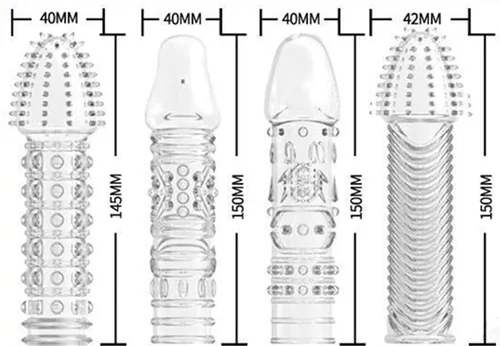 Vista 2 de 4 Nuevos Diseños Transparente Roscado Condones Masculino Adulto Bloqueo fino Cristal Manga Un Conjunto 4 Piezas 7524144163