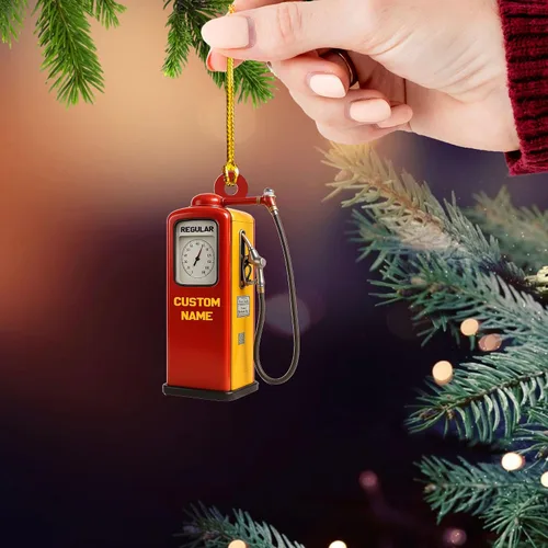 Vista 11 de Adorno de Navidad personalizado con bomba de gas 2025, decoración retro personalizada de árbol de estación de servicio, regalo único de recuerdo