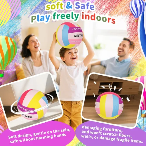 Vista 3 de Pelota de vóleibol suave - Tela súper suave y ligera para práctica en interiores, segura y silenciosa, ideal para niños, jóvenes, principiantes