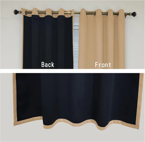 Vista 4 de Cortinas opacas para dormitorio con línea negra, 100 % opacas, con aislamiento térmico, cortinas largas para sala de estar, tratamiento de ventanas