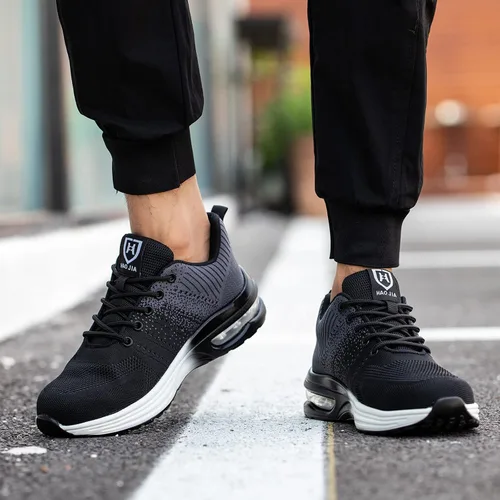 Vista 6 de Zapatos con punta de acero para hombres y mujeres, ligeros, cómodos, indestructibles, antideslizantes, zapatos de seguridad con cojín de aire