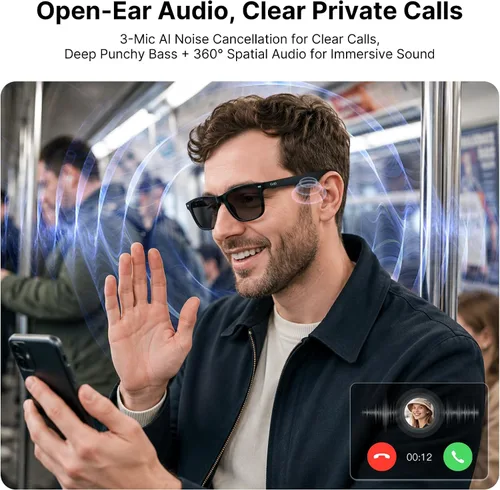 Vista 6 de GetD Gafas de IA para hombres y mujeres, lentes inteligentes con tecnología ChatGPT, gafas Bluetooth para traducción de IA en 147 idiomas, lente