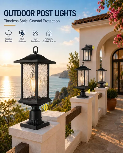 Vista 6 de Beionxii Luces de poste para exteriores del atardecer al amanecer, lámpara exterior grande de 21 pulgadas, linterna de montaje en muelle con base
