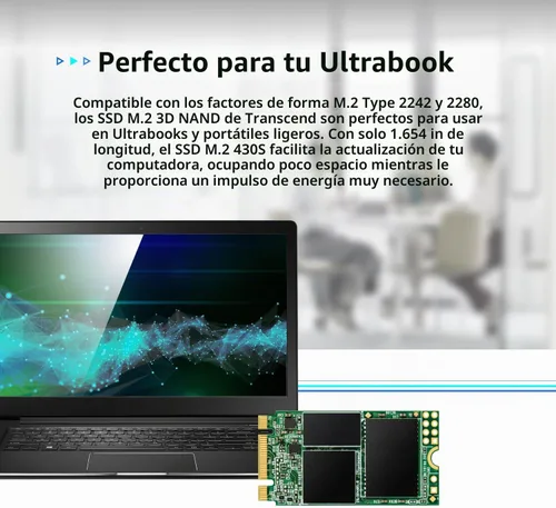 Vista 5 de Transcend 128GB MTS430S M.2 SATA III 2242 SSD, caché Dram, llave B+M No compatible con ranuras NVMe, unidad interna de estado sólido, corrección