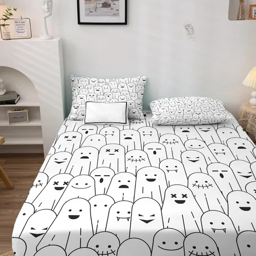 Vista 2 de Generic Juego de sábanas y fundas de almohada estampadas de 3 piezas para niños y niñas, tamaño individual, sábana bajera ajustable de microfibra