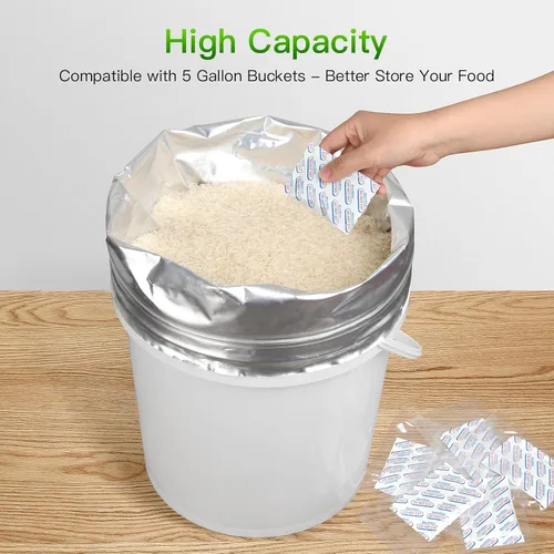 Vista 6 de Bolsas Mylar de 5 galones para almacenamiento de alimentos: paquete de 10 bolsas gruesas de larga duración con absorbentes de oxígeno, bolsa