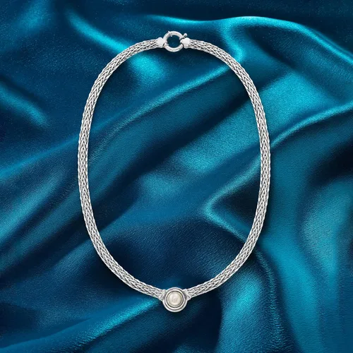 Vista 3 de Ross-Simons 8mm Cultured Pearl Flat Wheat-Chain Necklace in Sterling Silver