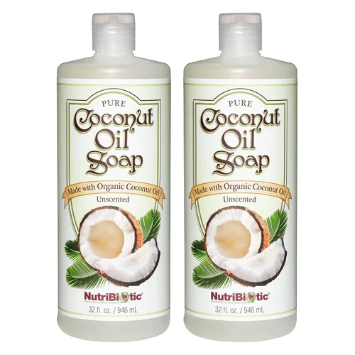 Vista 5 de NutriBiotic Jabón de aceite de coco puro, sin perfume, 8 onzas Certificado orgánico, sin refinar, biodegradable Vegano y fabricado sin OMG