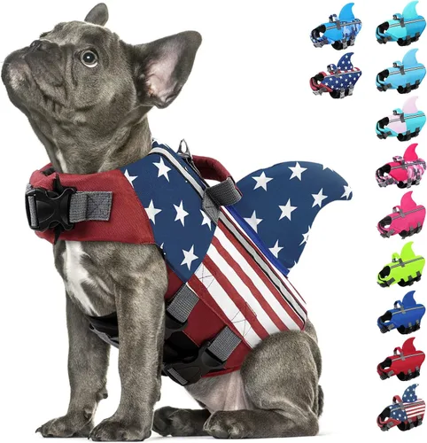 Vista 20 de Chaleco salvavidas para perros pequeños, chaleco salvavidas para Chaleco de natación para perros de alta flotabilidad con asa de rescate