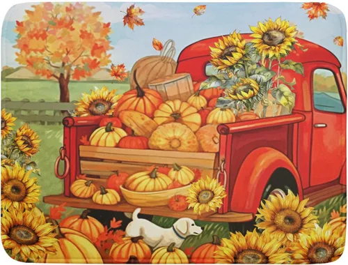 Vista 68 de Tapete de Secado de Platos de Florero de Girasoles Otoñales para Encimera de Cocina, Tapete de Secado de Hojas de Arce y Calabaza Otoñal de 16 x 18