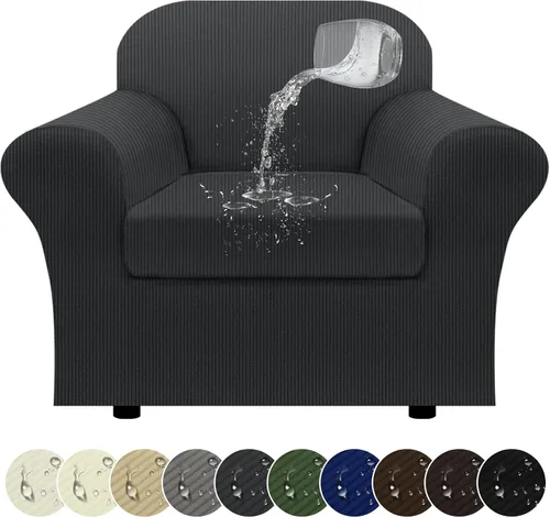 Vista 75 de Funda impermeable para silla con brazos, juego de 2 piezas, funda a rayas para 1 sofá separado con cojín en T, fundas de sillón de tela