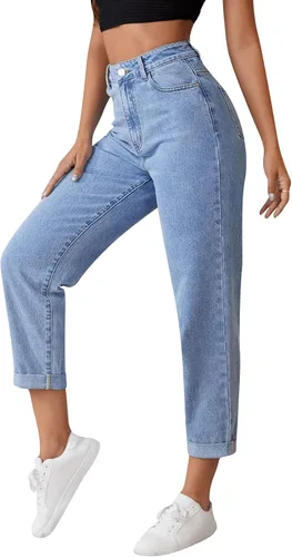 Vista 3 de SweatyRocks Pantalones de mezclilla de cintura alta enrollables y cónicos para mujer