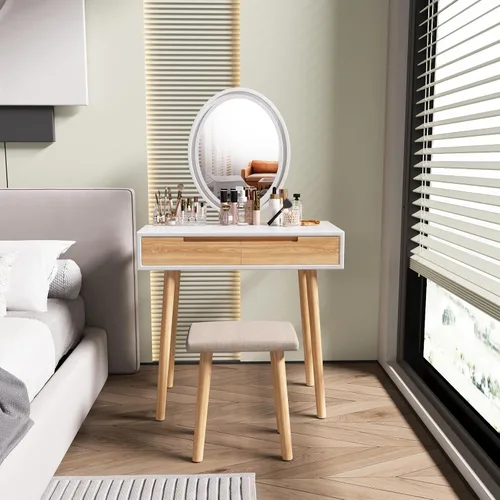 Vista 6 de YOURLITE Escritorio de Tocador de Maquillaje con Luces, Tocador Pequeño con Espejo de Brillo Ajustable para Espacios Pequeños, Escritorio de Tocador