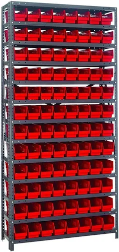 Vista 545 de Quantum QSBU-245BK Heavy Duty Shelving Unit with (7) Shelves and (24) QUS245 Black Bins for Garage Warehouse Storage Distribution 400 lb Load