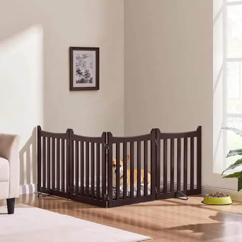 Vista 3 de Yaheetech Puerta independiente para mascotas de 24 pulgadas de alto para perros, puertas de madera para perros, para pasillo, puerta, valla plegable
